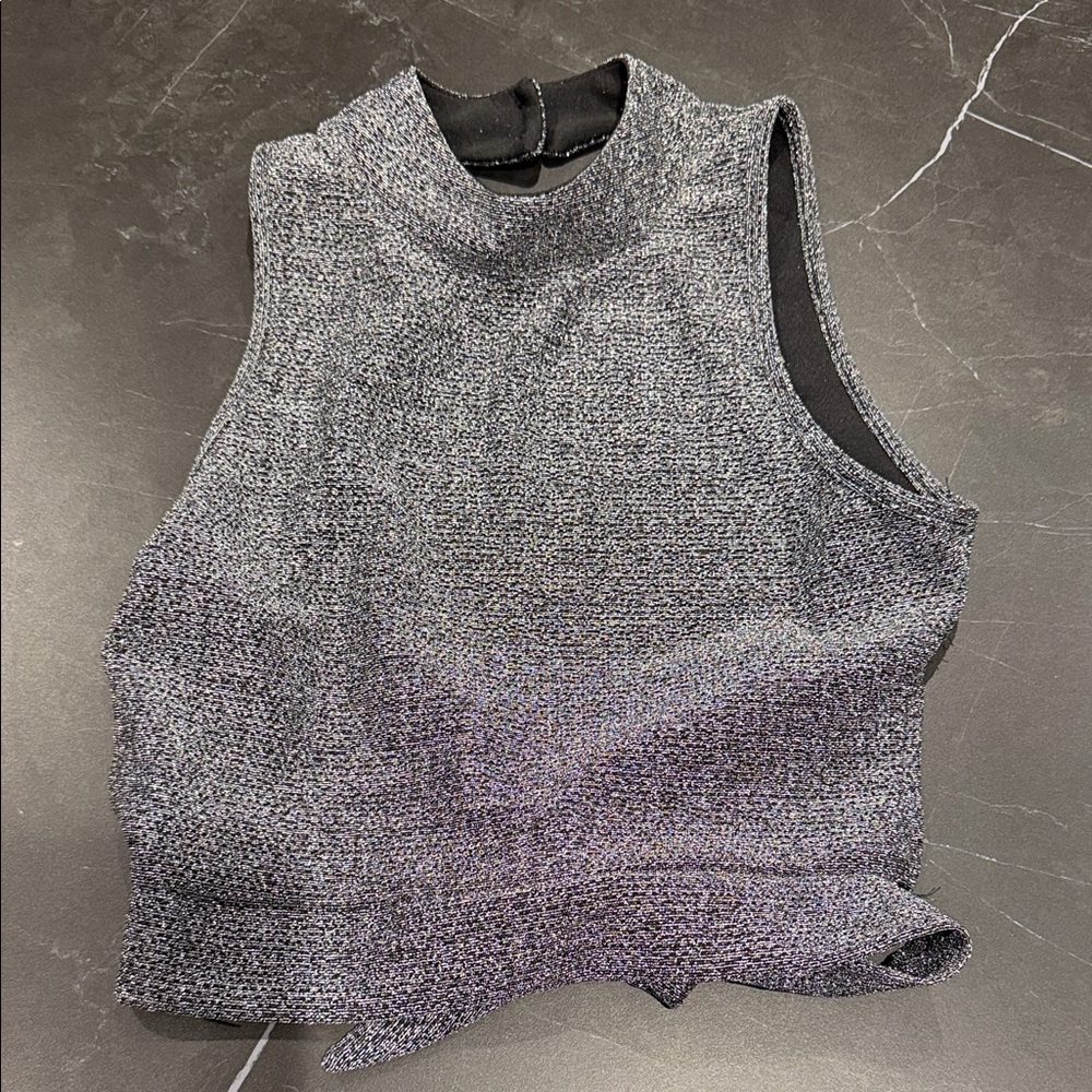 Elegant Silver and Black Sleeveless Crop Top
